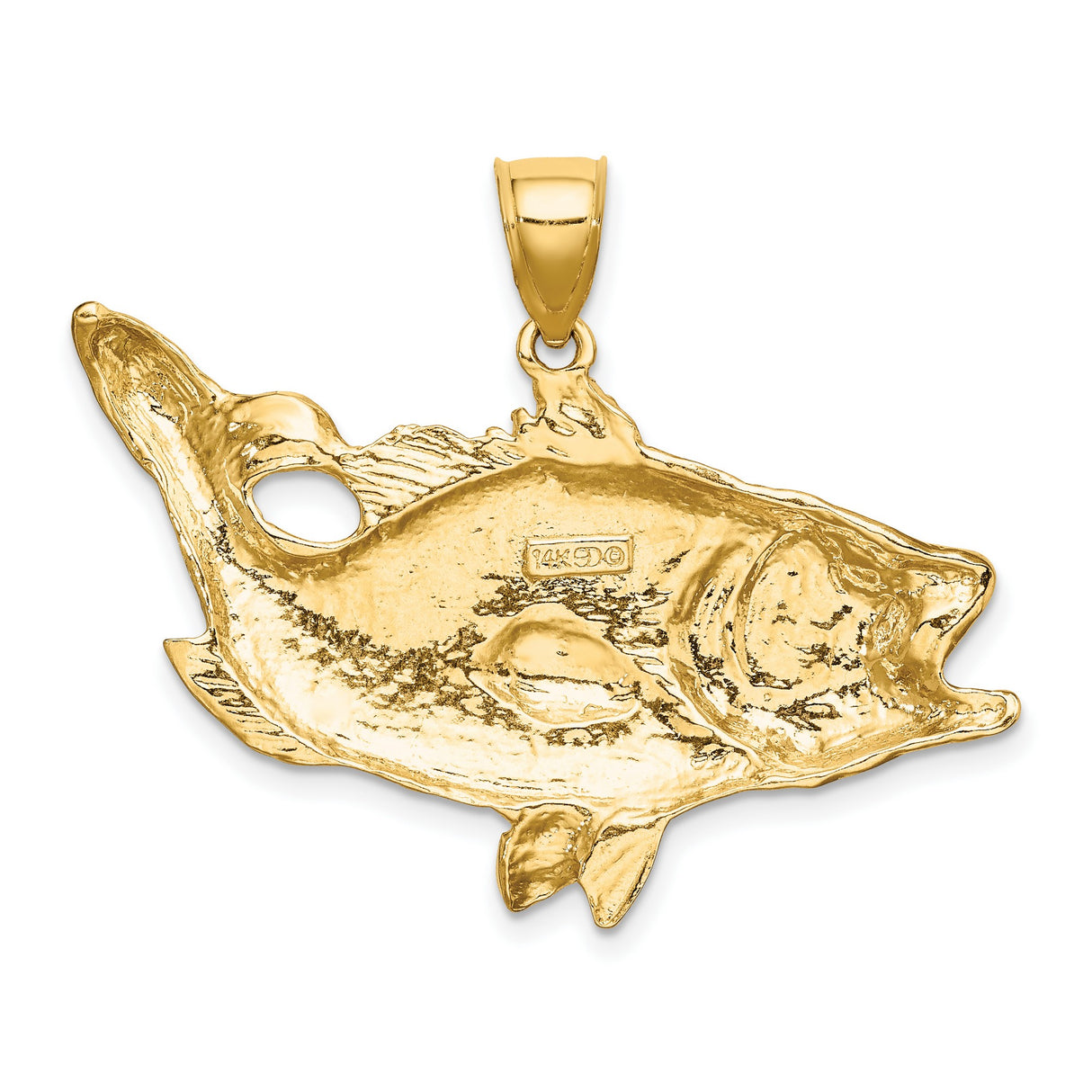 14k Yellow Gold Largemouth Bass Pendant, Realistic Fish Design, Outdoor Angler Jewelry for Men