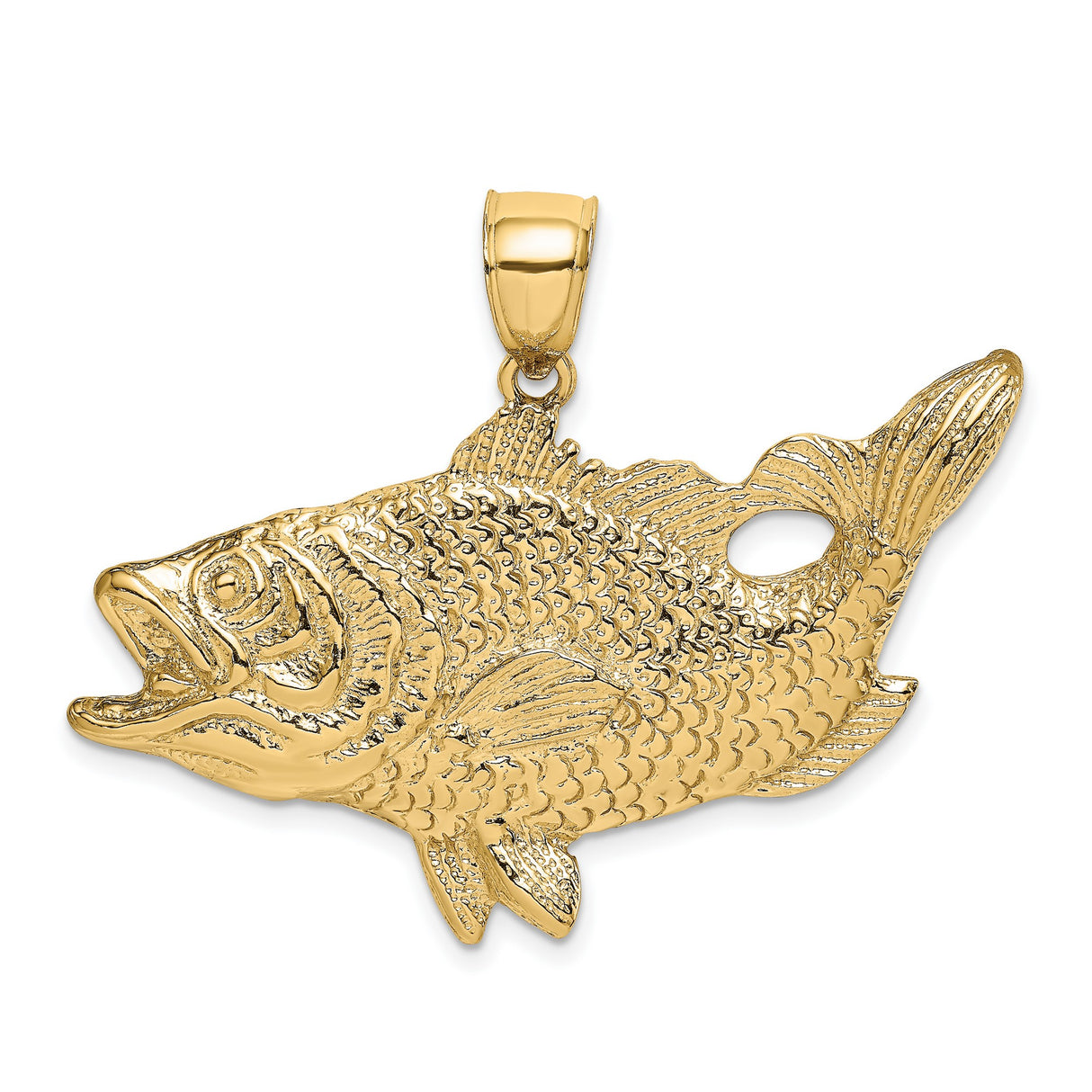 14k Yellow Gold Largemouth Bass Pendant, Realistic Fish Design, Outdoor Angler Jewelry for Men