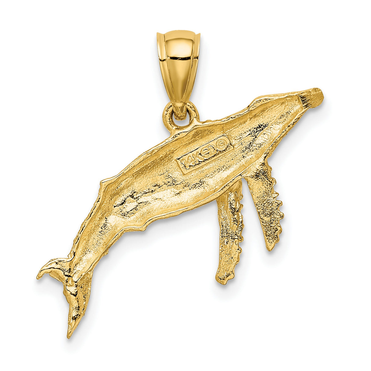 14k Yellow Gold Humpback Whale Pendant, Textured Nautical Sea Life Charm
