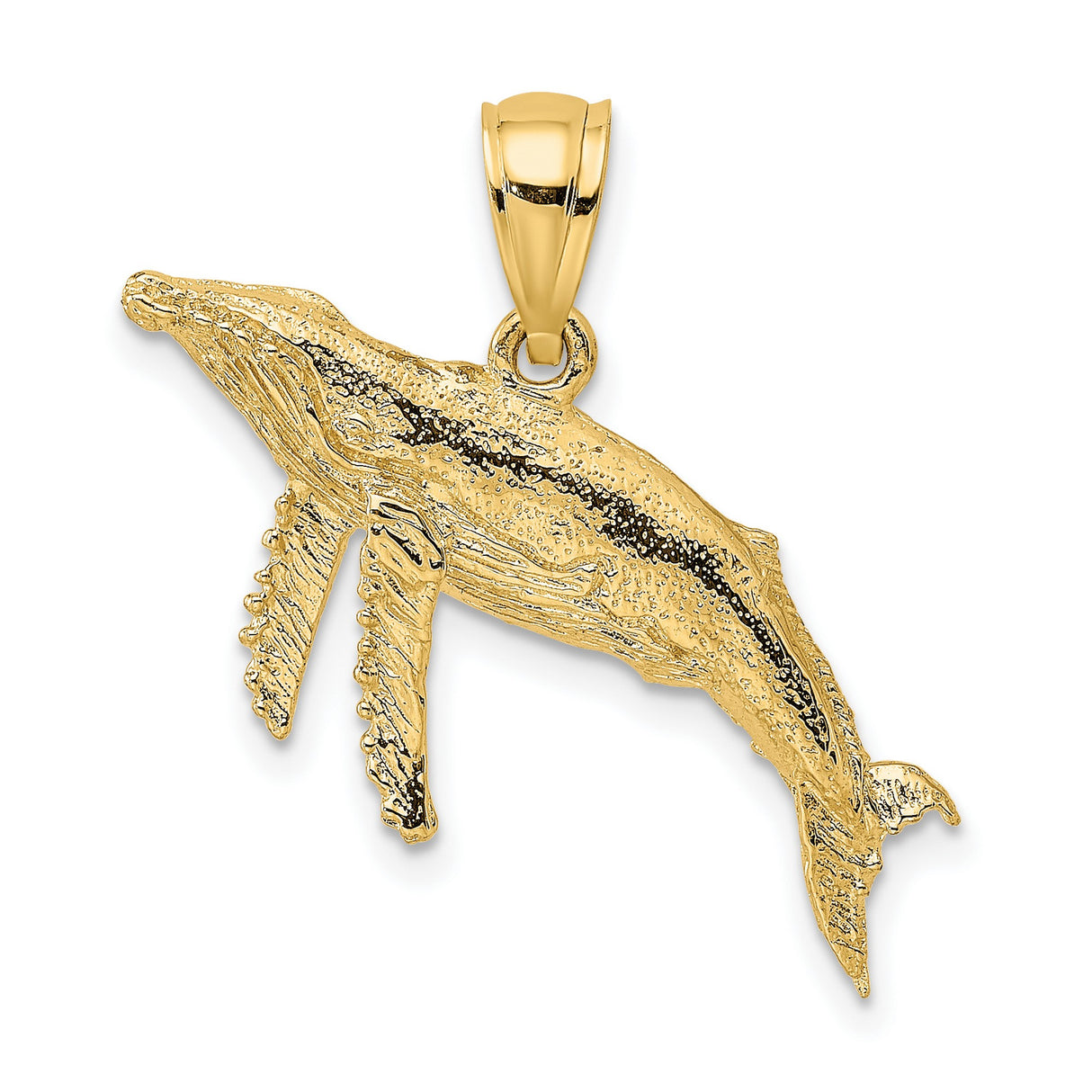 14k Yellow Gold Humpback Whale Pendant, Textured Nautical Sea Life Charm