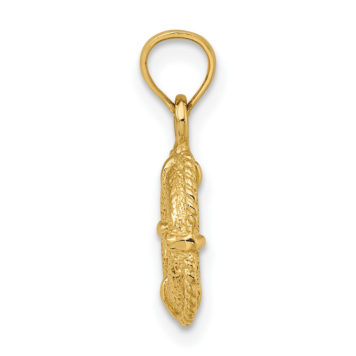 14k Yellow Gold Lifebuoy Pendant Charm with Textured Rope Detail, Nautical Style