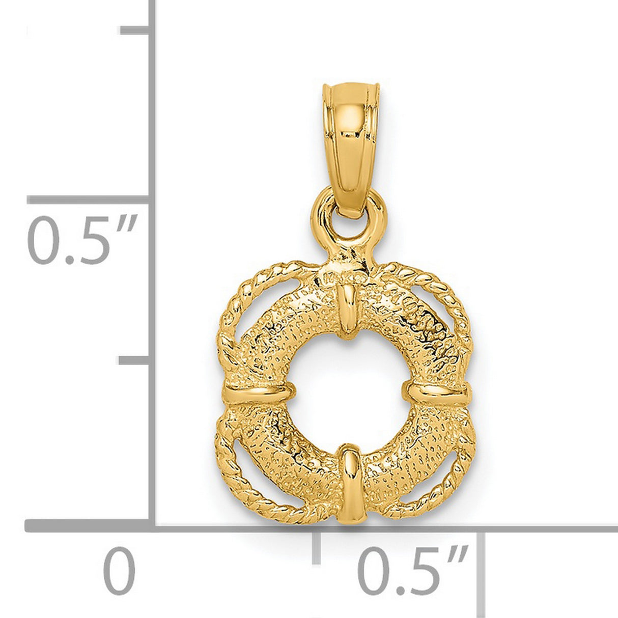 14k Yellow Gold Lifebuoy Pendant Charm with Textured Rope Detail, Nautical Style