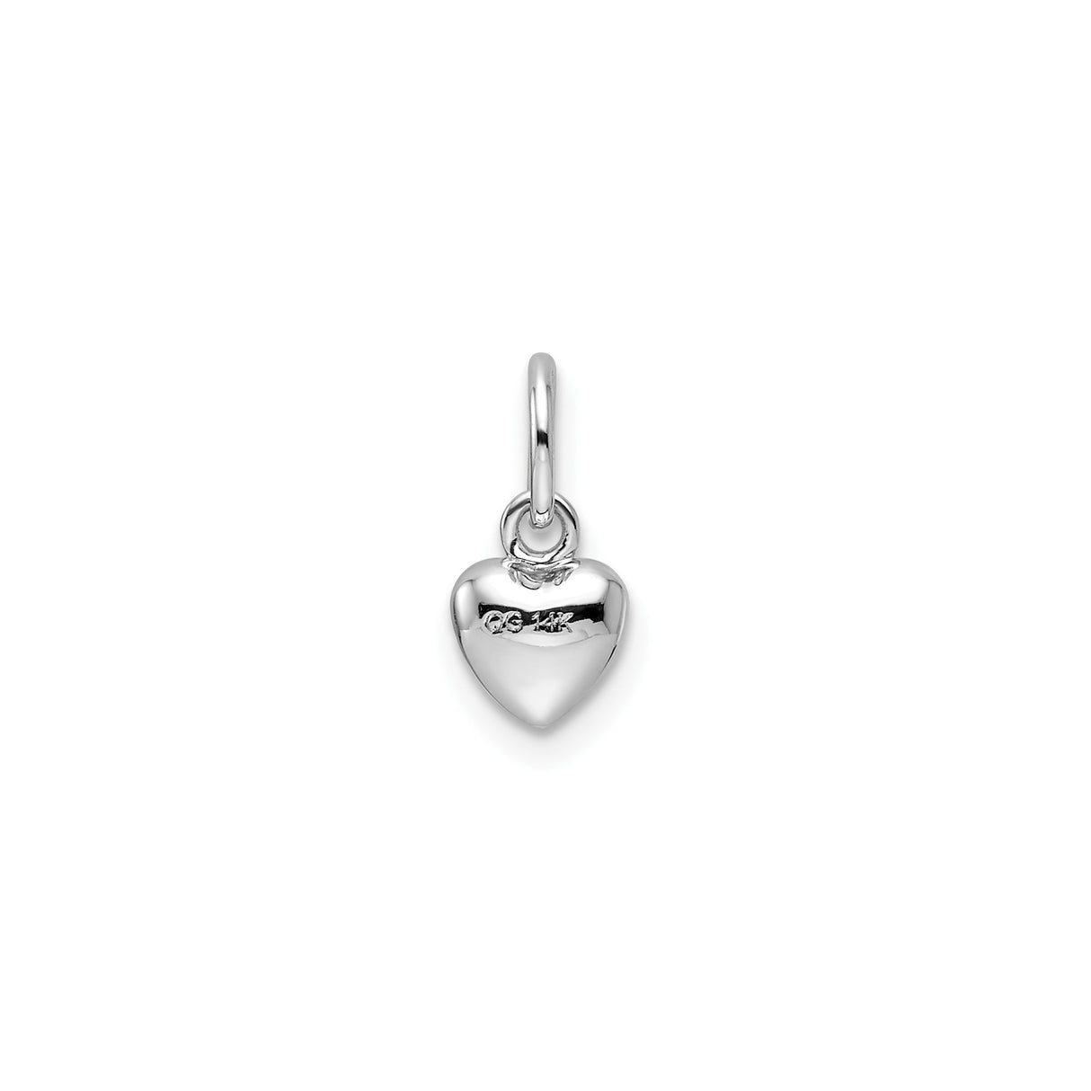 14k White Gold Heart Charm Pendant, Polished Puffed Minimalist Design for Women