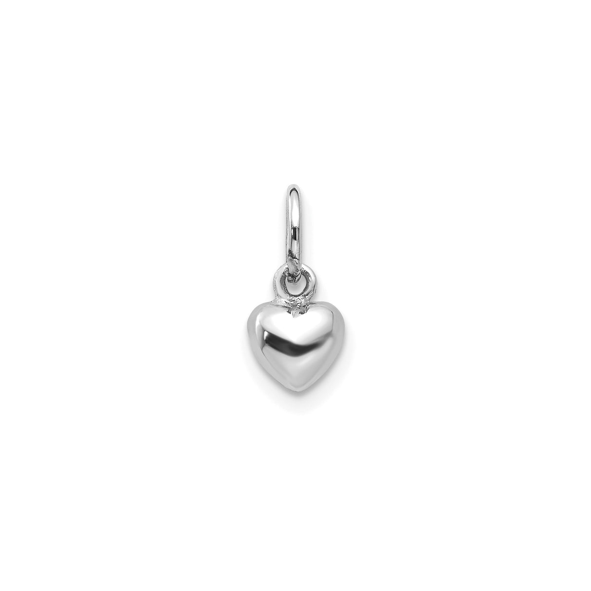 14k White Gold Heart Charm Pendant, Polished Puffed Minimalist Design for Women