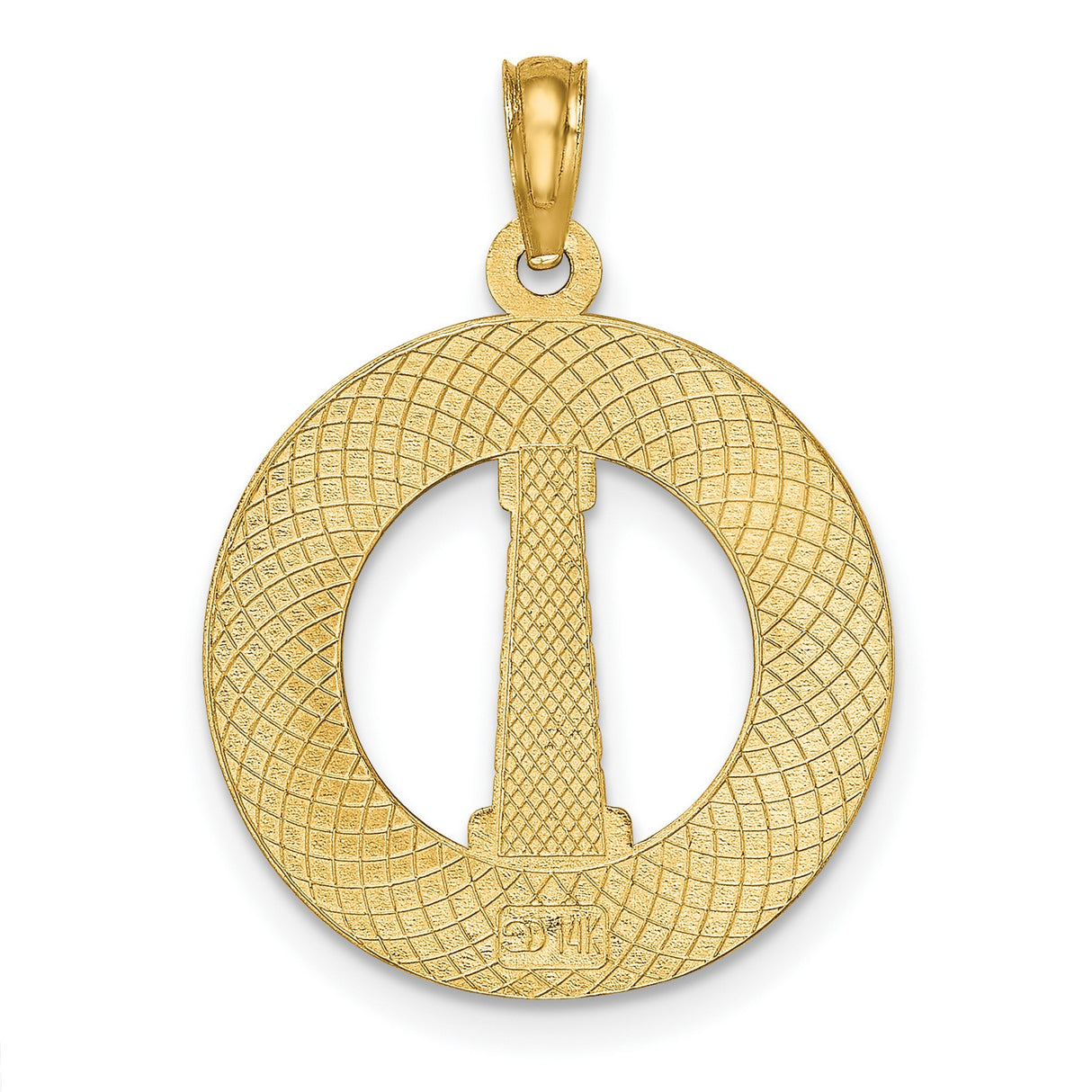 14k Yellow Gold Pendant with Raised Lighthouse Design, Ocean City Nautical Charm