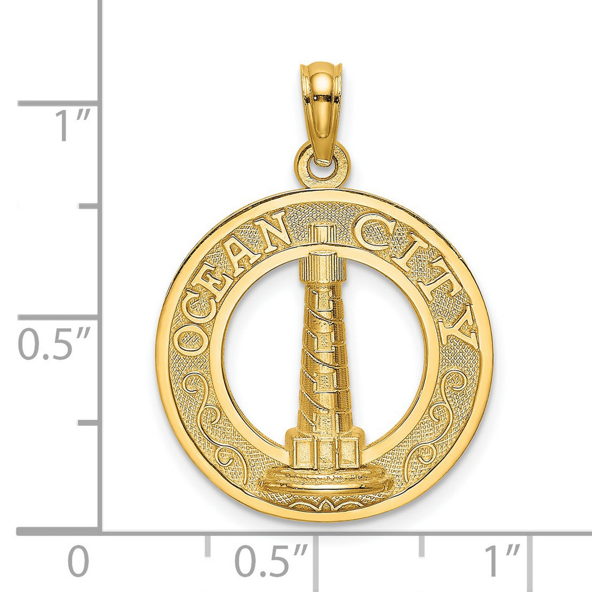 14k Yellow Gold Pendant with Raised Lighthouse Design, Ocean City Nautical Charm