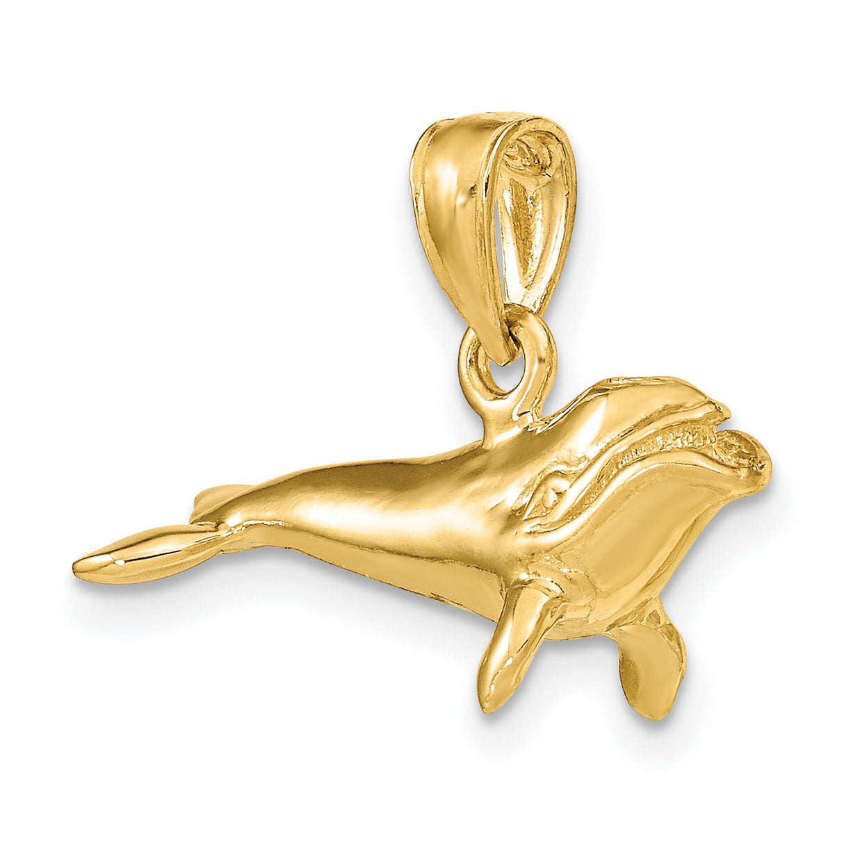 14k Yellow Gold Whale Pendant, Detailed Humpback Design, Ocean Marine Life Charm