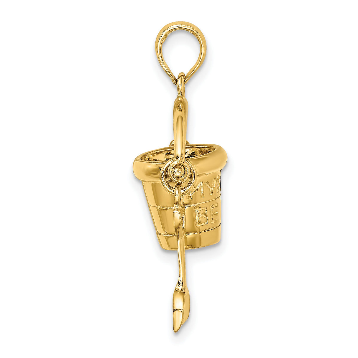 14k Yellow Gold Pendant with Myrtle Beach Sand Bucket and Shovel, Ocean Vacation Charm