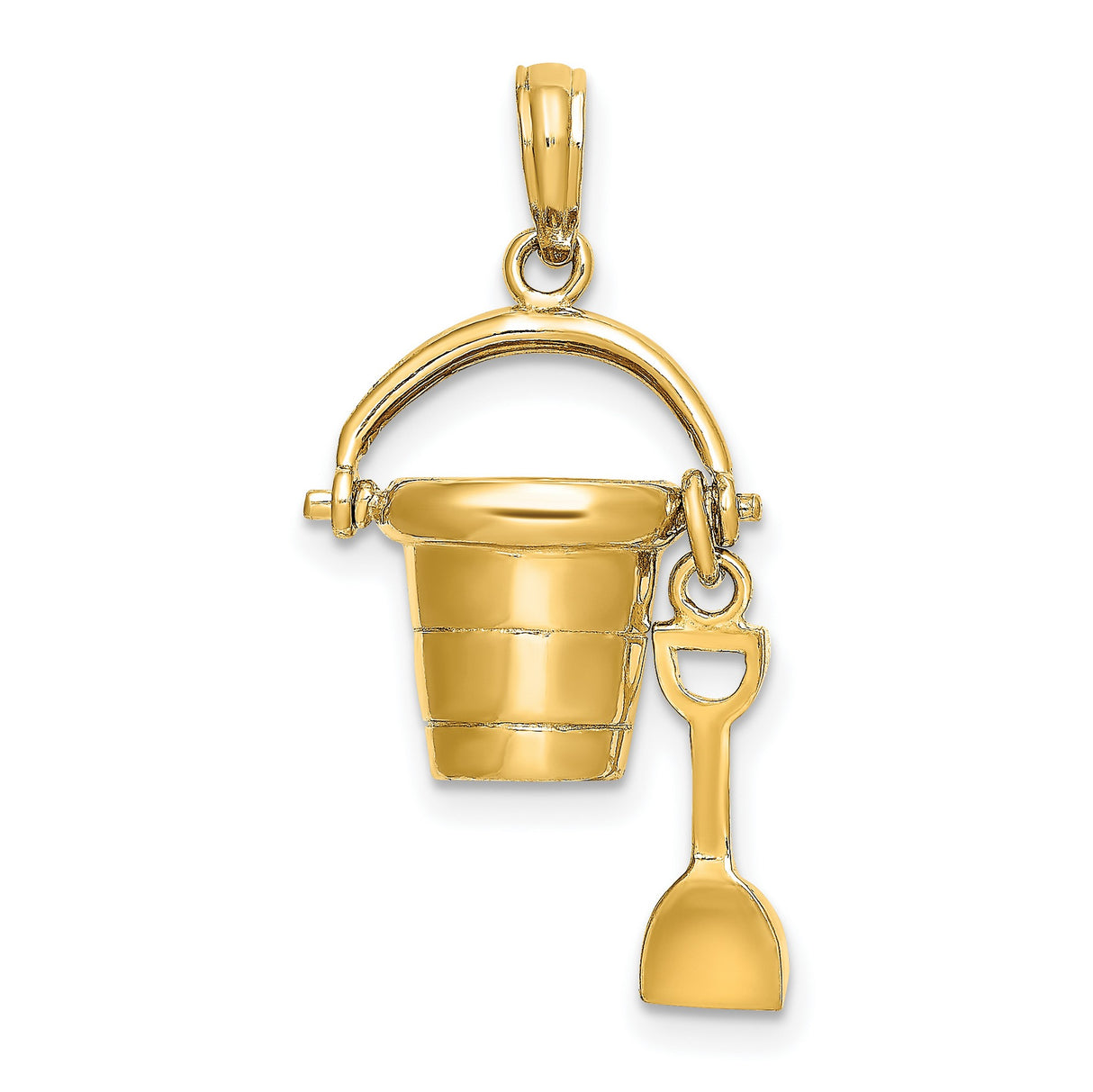 14k Yellow Gold Pendant with Myrtle Beach Sand Bucket and Shovel, Ocean Vacation Charm