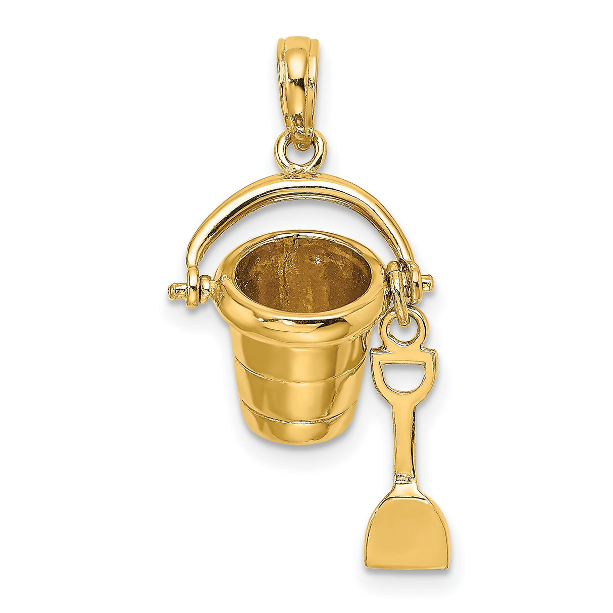 14k Yellow Gold Pendant with Myrtle Beach Sand Bucket and Shovel, Ocean Vacation Charm