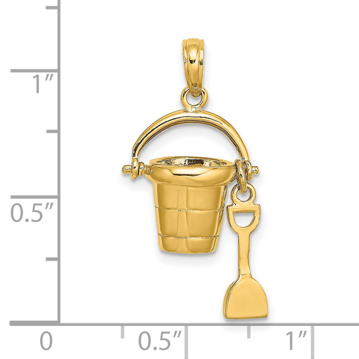 14k Yellow Gold Pendant with Myrtle Beach Sand Bucket and Shovel, Ocean Vacation Charm