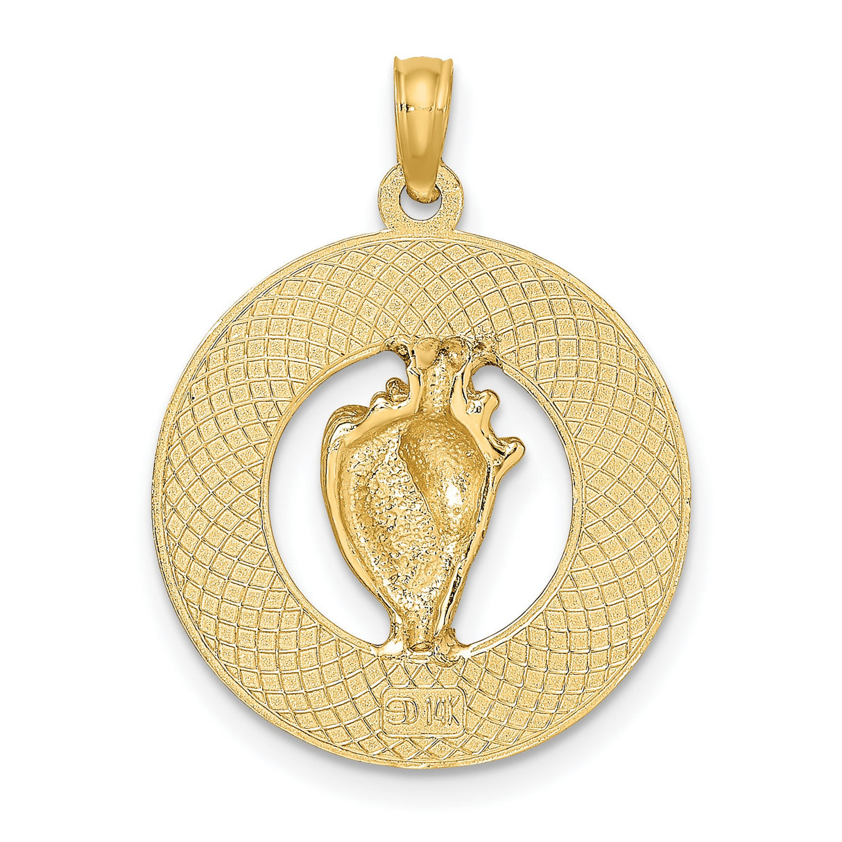 14k Yellow Gold Pendant with Detailed Conch Shell Design, Coastal Nautical Beach Theme