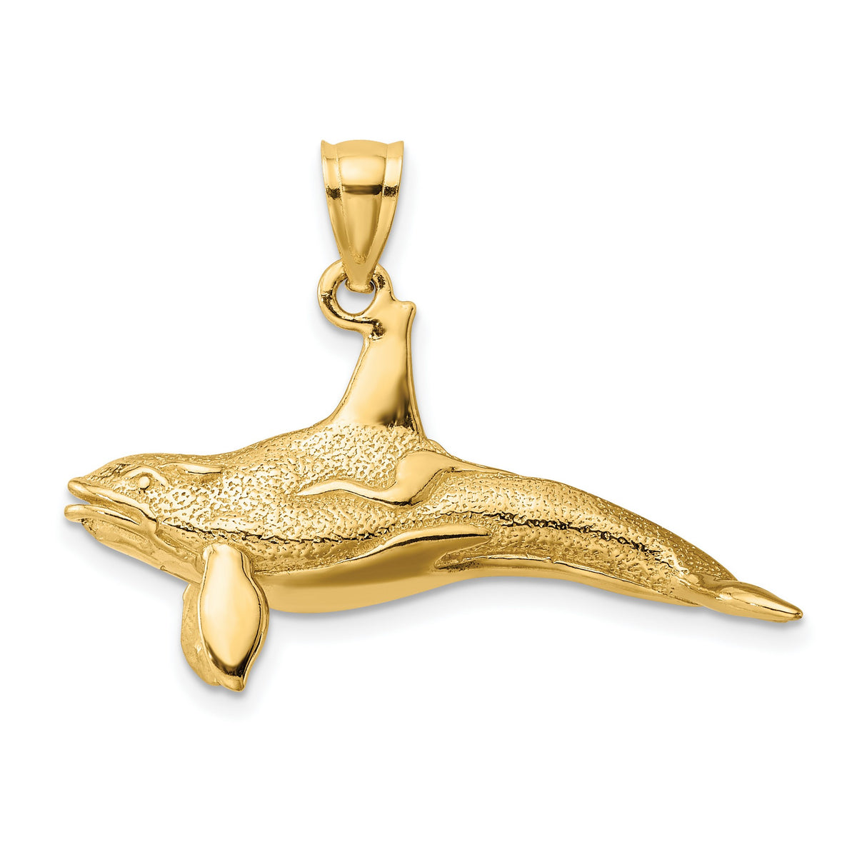 14k Yellow Gold Whale Pendant with Detailed Humpback Design, Ocean Animal Charm