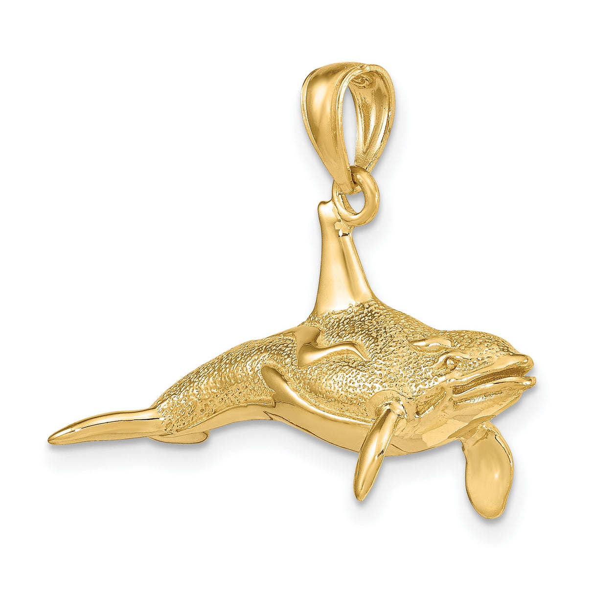 14k Yellow Gold Whale Pendant with Detailed Humpback Design, Ocean Animal Charm