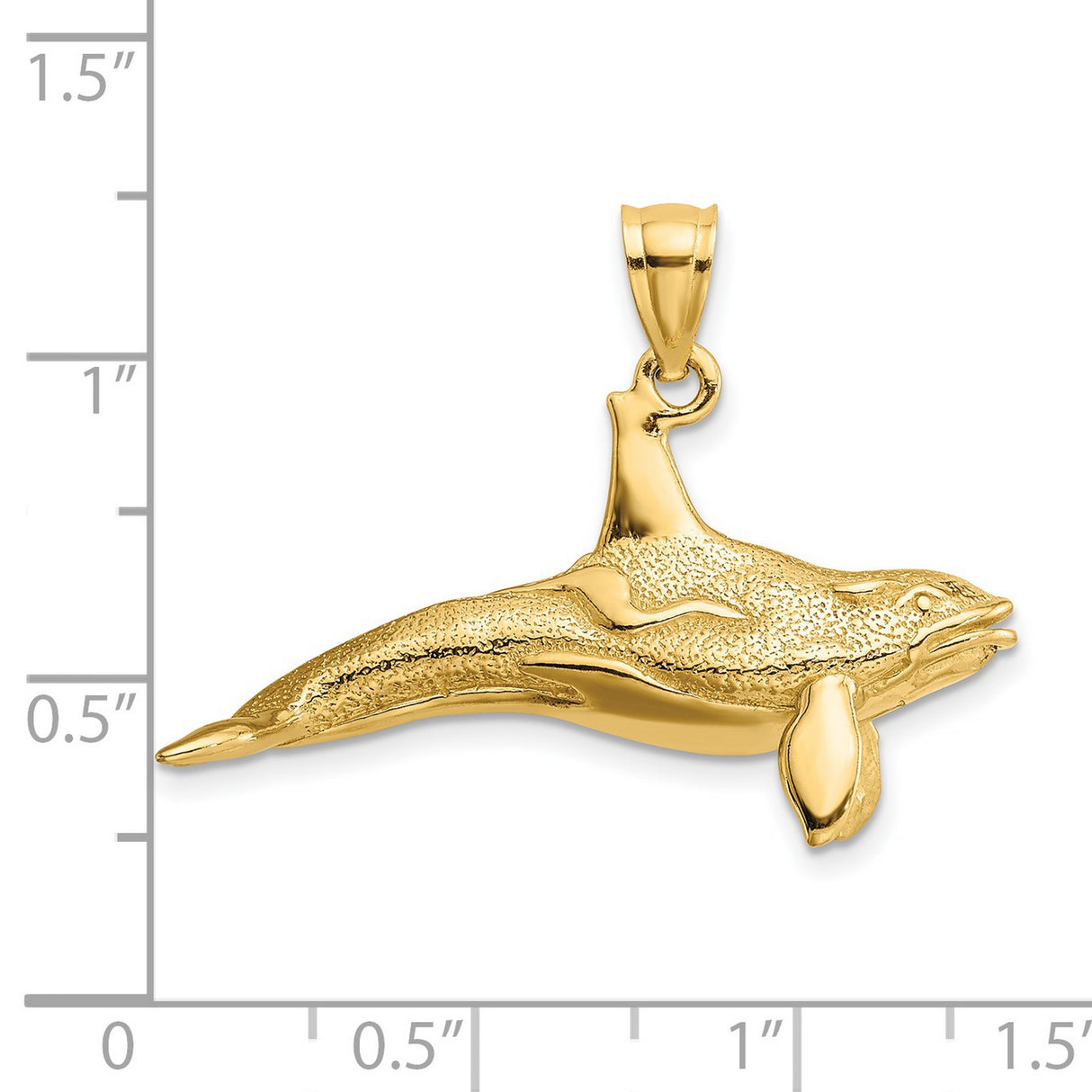 14k Yellow Gold Whale Pendant with Detailed Humpback Design, Ocean Animal Charm