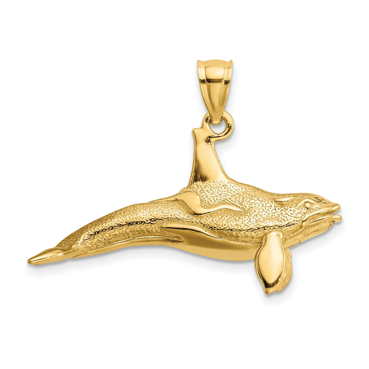 14k Yellow Gold Whale Pendant with Detailed Humpback Design, Ocean Animal Charm