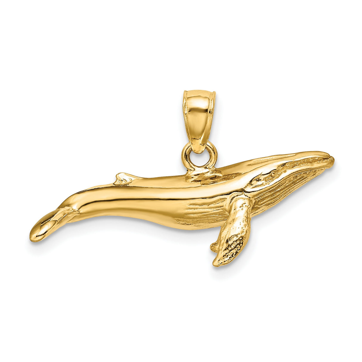 14k Yellow Gold Humpback Whale Pendant, Textured Nautical Ocean Design, Marine Life Charm