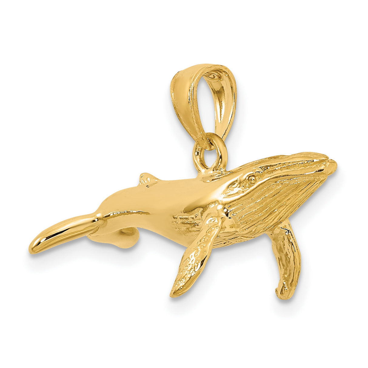 14k Yellow Gold Humpback Whale Pendant, Textured Nautical Ocean Design, Marine Life Charm