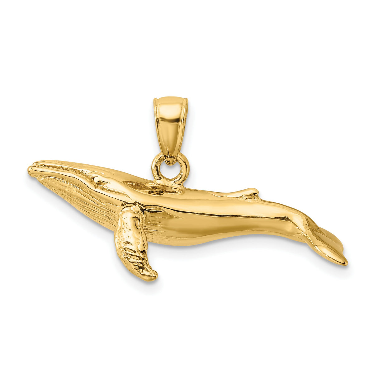 14k Yellow Gold Humpback Whale Pendant, Textured Nautical Ocean Design, Marine Life Charm