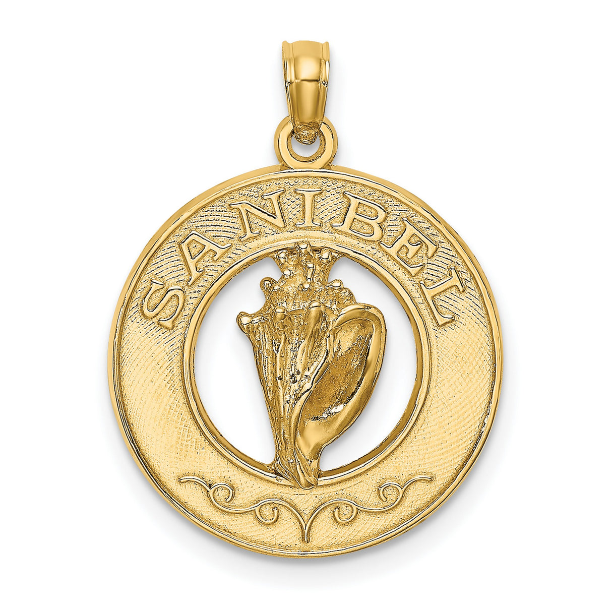 14k Yellow Gold Sanibel Conch Shell Pendant, Ocean Travel and Coastal Charm Design for Women