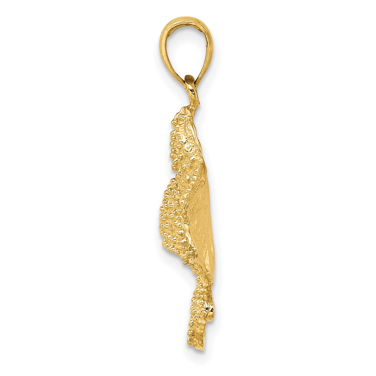 14k Yellow Gold Manta Ray Pendant with Textured Detail, Nautical Ocean Theme for Men or Unisex