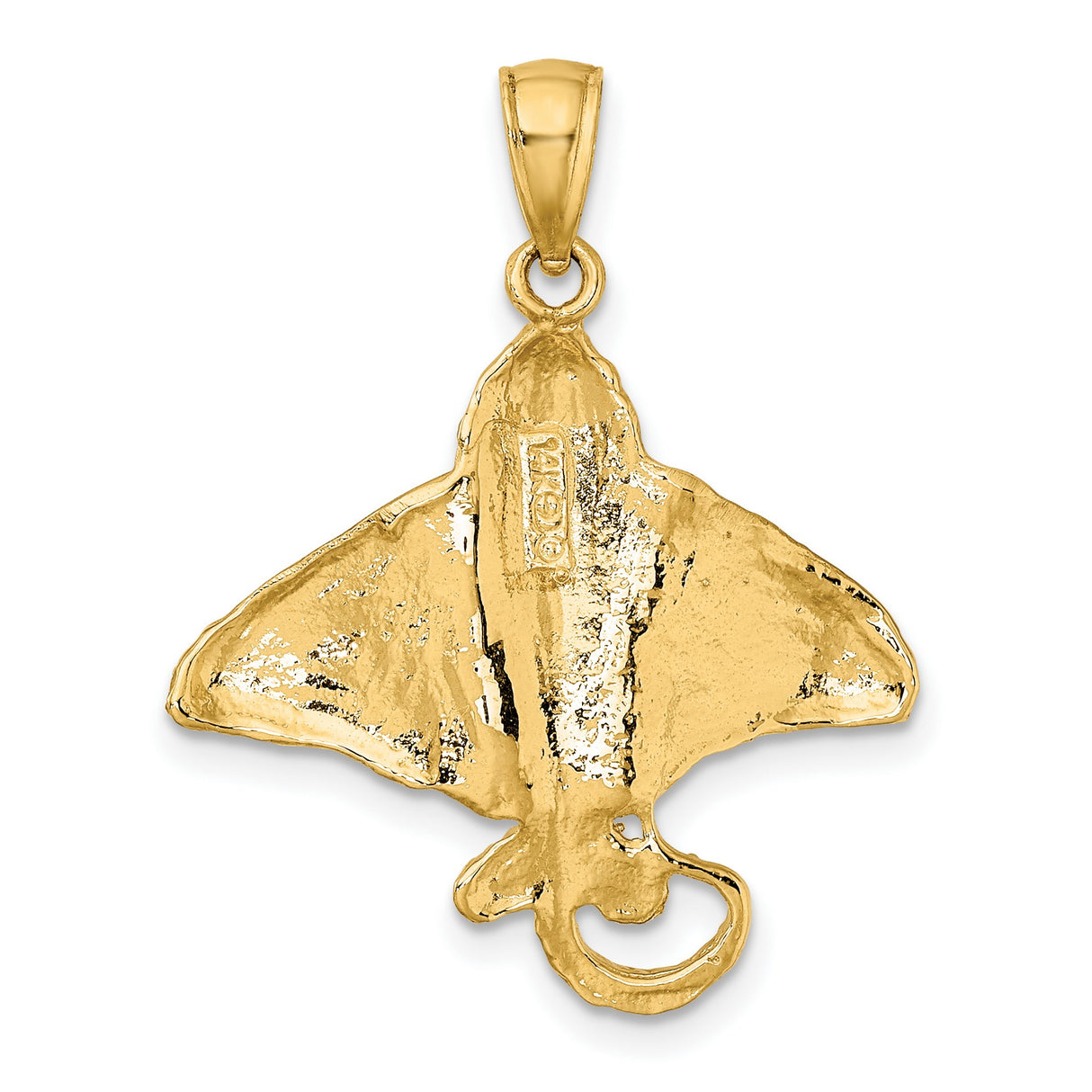 14k Yellow Gold Manta Ray Pendant with Textured Detail, Nautical Ocean Theme for Men or Unisex