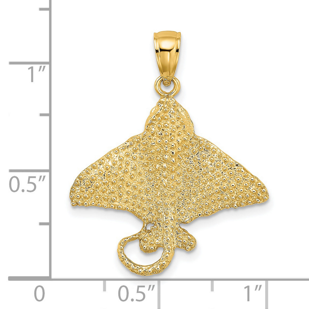 14k Yellow Gold Manta Ray Pendant with Textured Detail, Nautical Ocean Theme for Men or Unisex