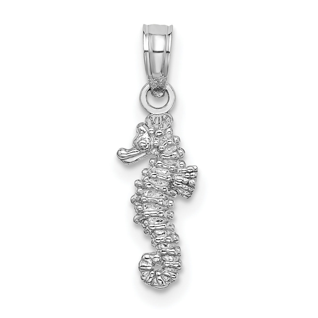 14k White Gold Seahorse Pendant, Textured Nautical Charm with Ocean Design