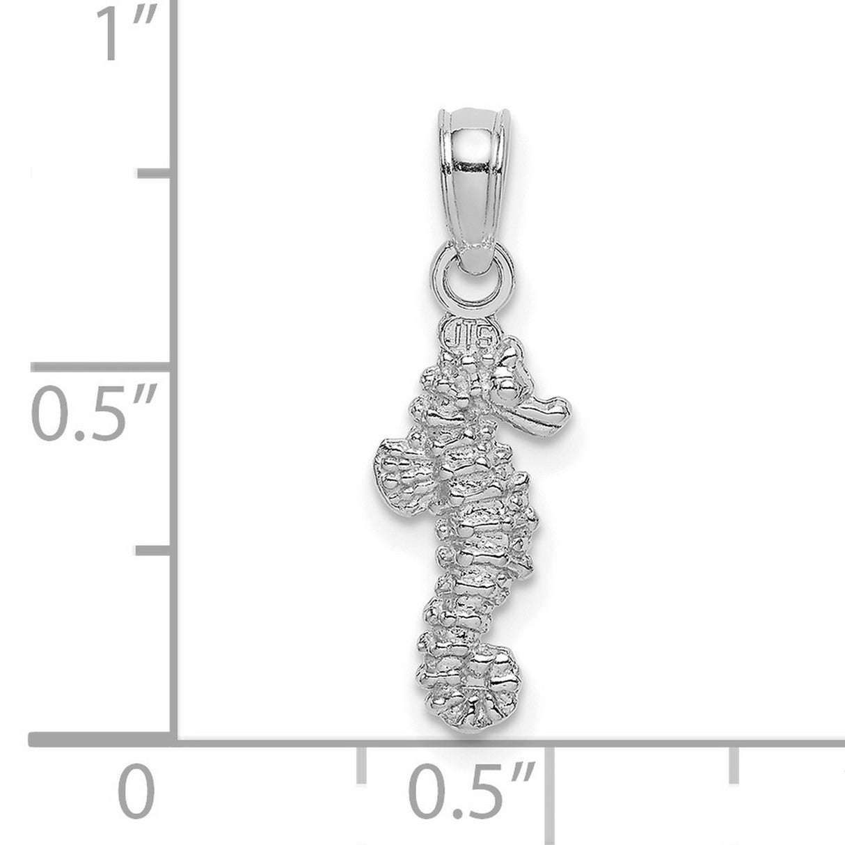 14k White Gold Seahorse Pendant, Textured Nautical Charm with Ocean Design