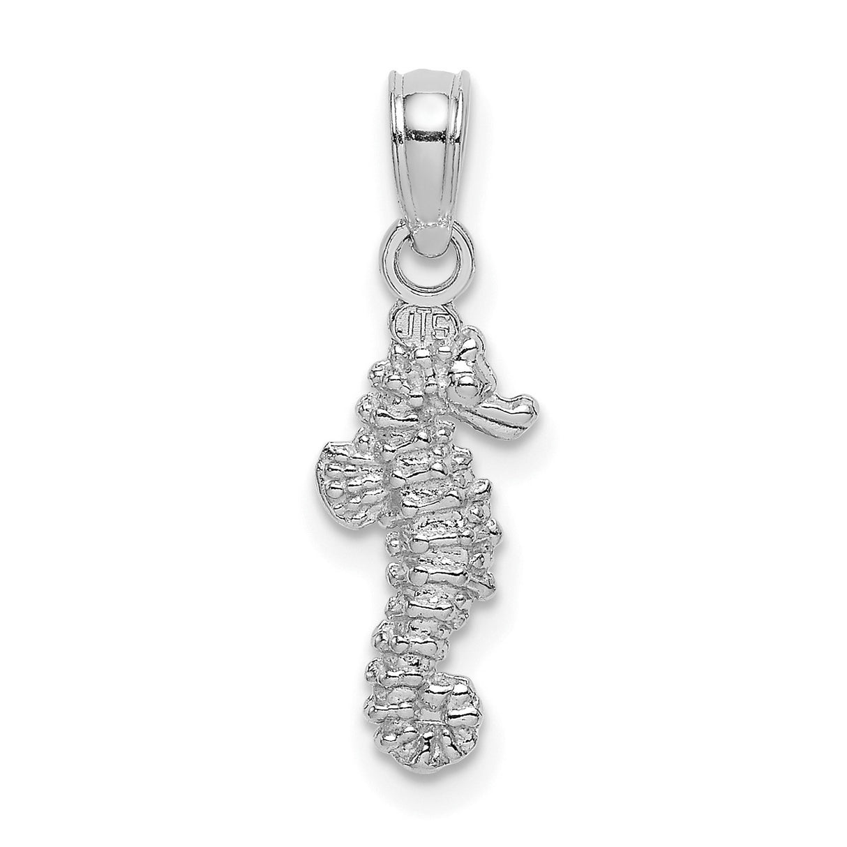 14k White Gold Seahorse Pendant, Textured Nautical Charm with Ocean Design