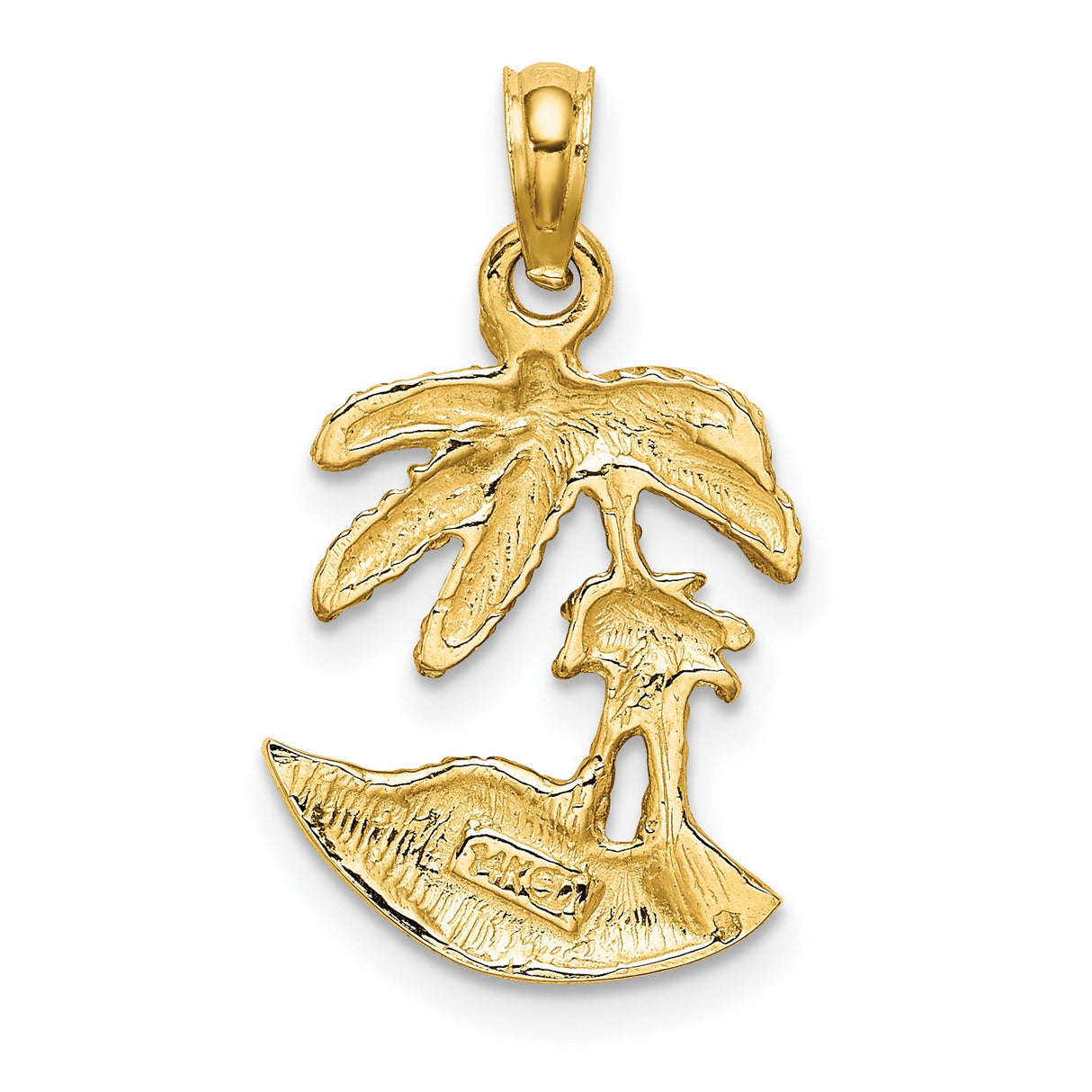 14k Yellow Gold Palm Tree Pendant with Textured Island Design, Tropical Beach Charm