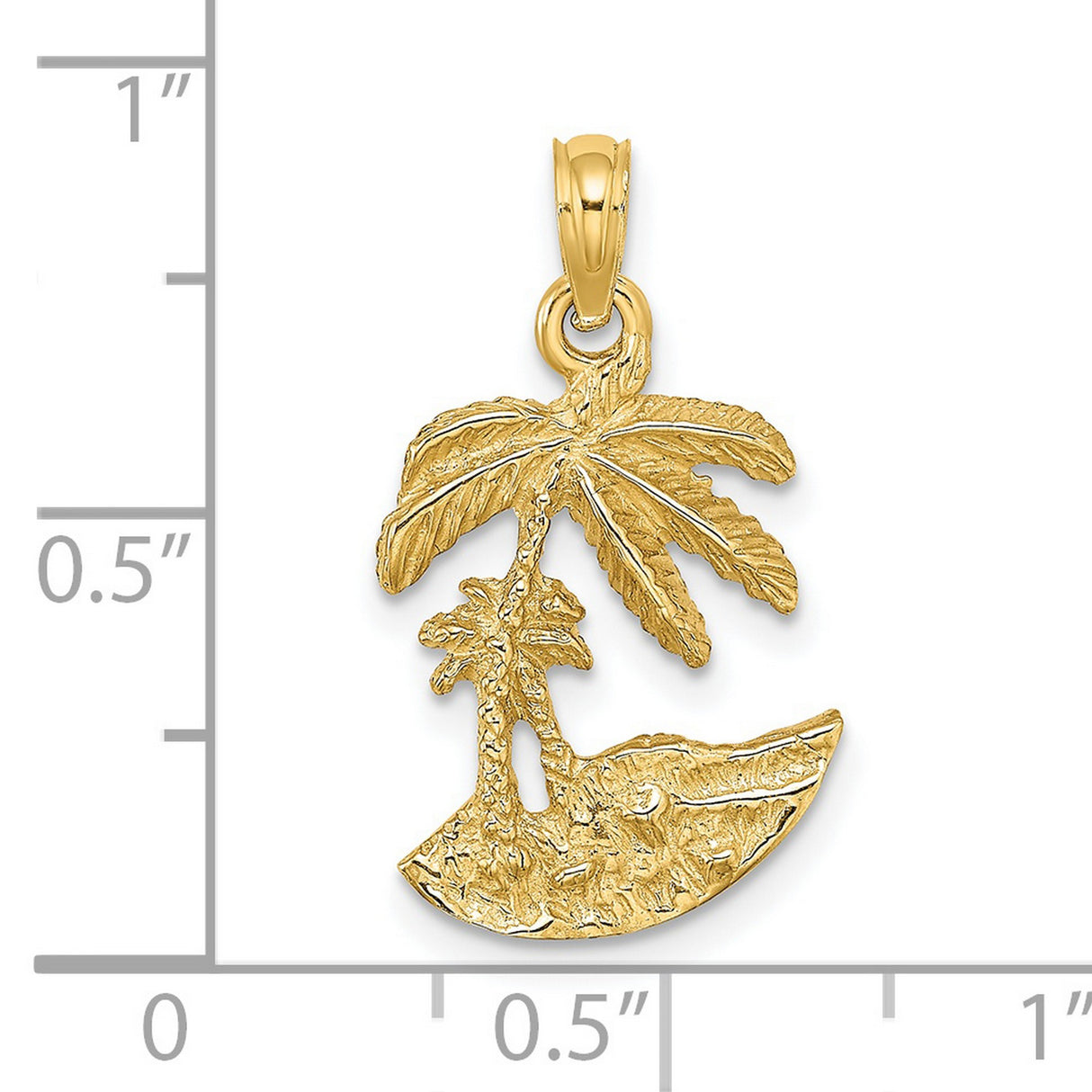 14k Yellow Gold Palm Tree Pendant with Textured Island Design, Tropical Beach Charm
