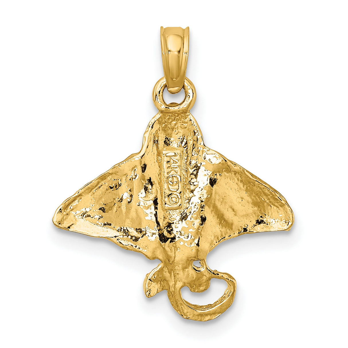 14k Yellow Gold Stingray Pendant, Textured Eagle Ray Charm, Nautical Ocean Theme Jewelry