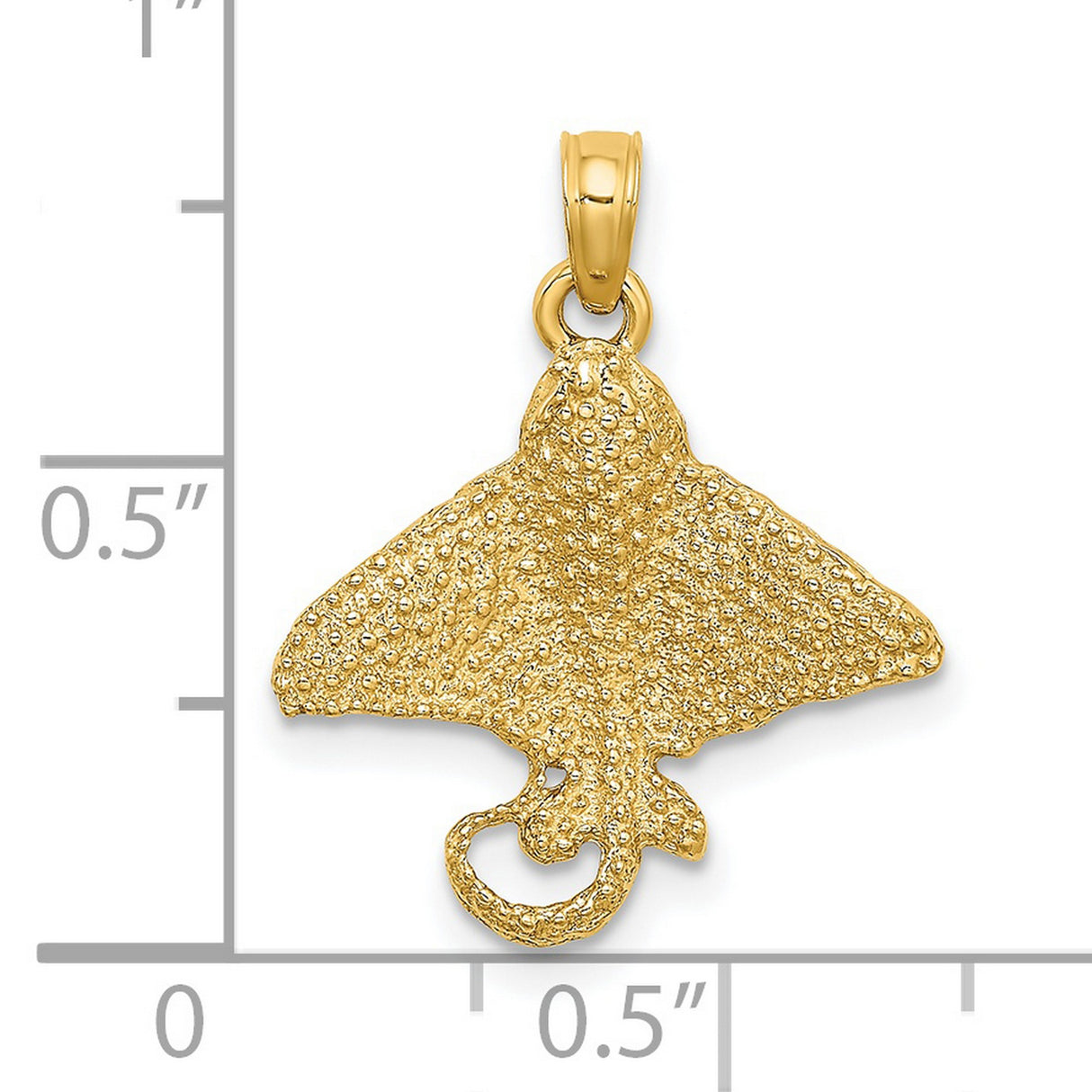 14k Yellow Gold Stingray Pendant, Textured Eagle Ray Charm, Nautical Ocean Theme Jewelry