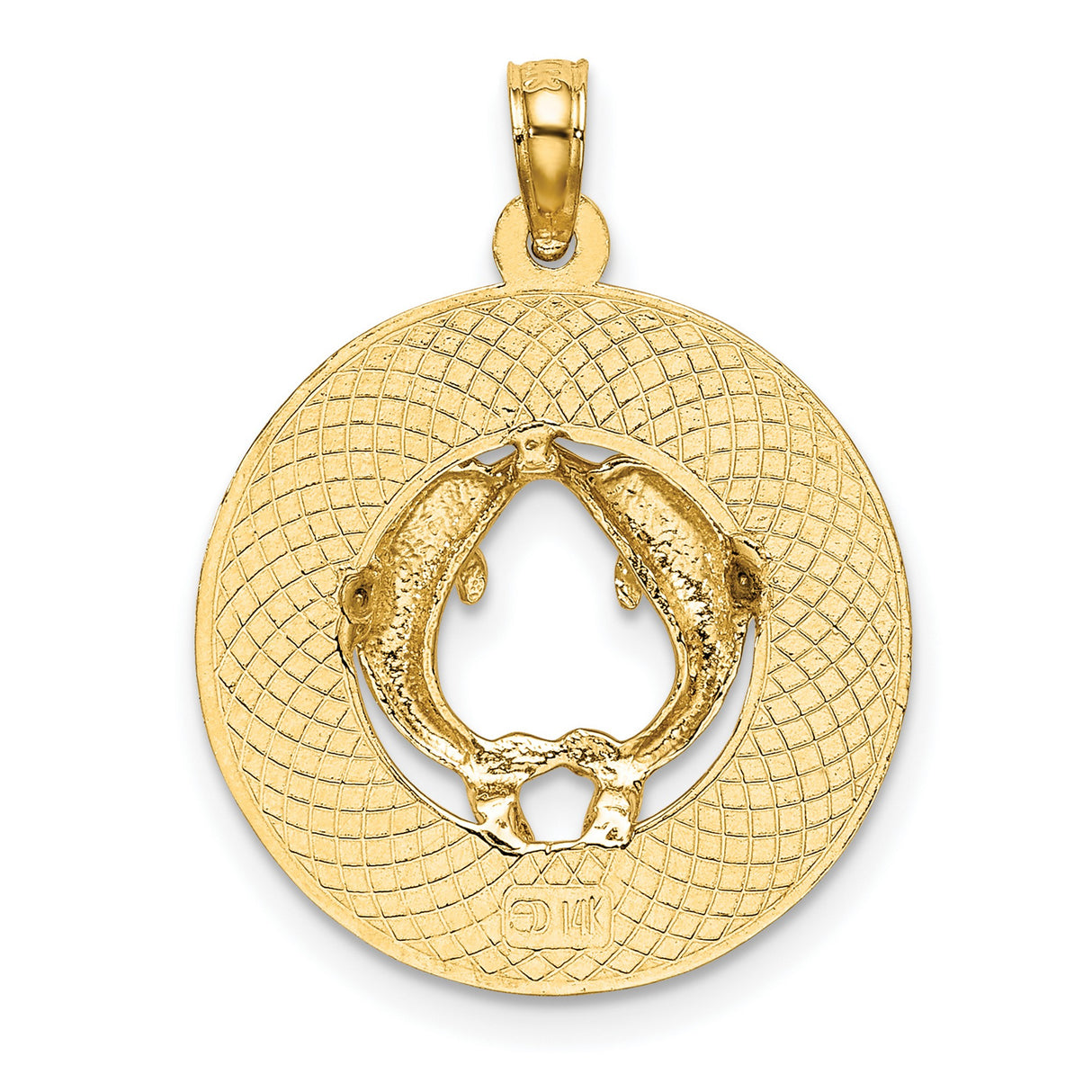 14k Yellow Gold Pendant with Two Dolphins Forming Heart, Ocean City NJ Souvenir Design