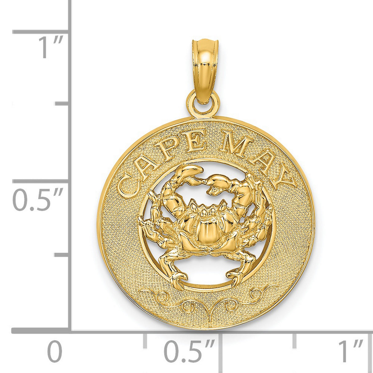 14k Yellow Gold Crab Pendant with Detailed Circular Frame, Nautical Beach Theme Charm