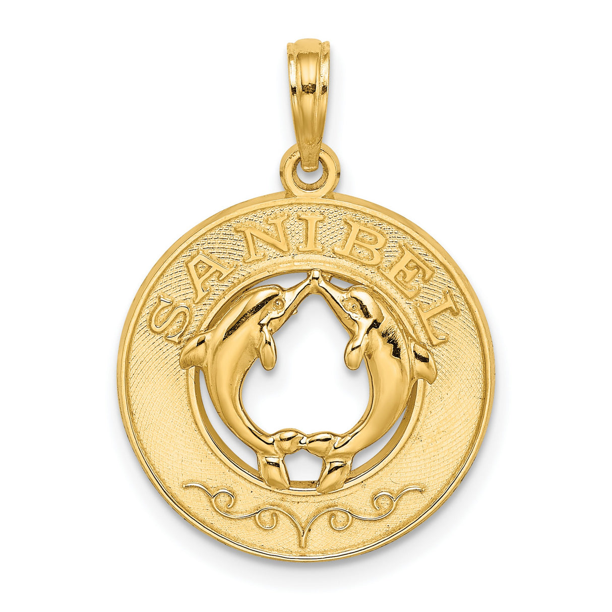 14k Yellow Gold Dolphin Heart Pendant with Sanibel Engraving, Nautical Ocean-Inspired Charm