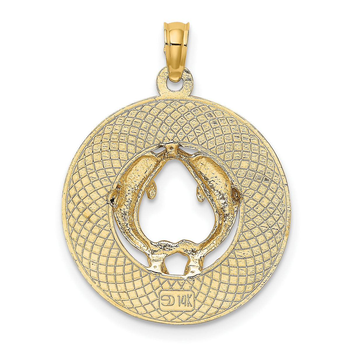 14k Yellow Gold Pendant with Two Dolphins Forming Heart Shape, Nautical Marine Life Theme
