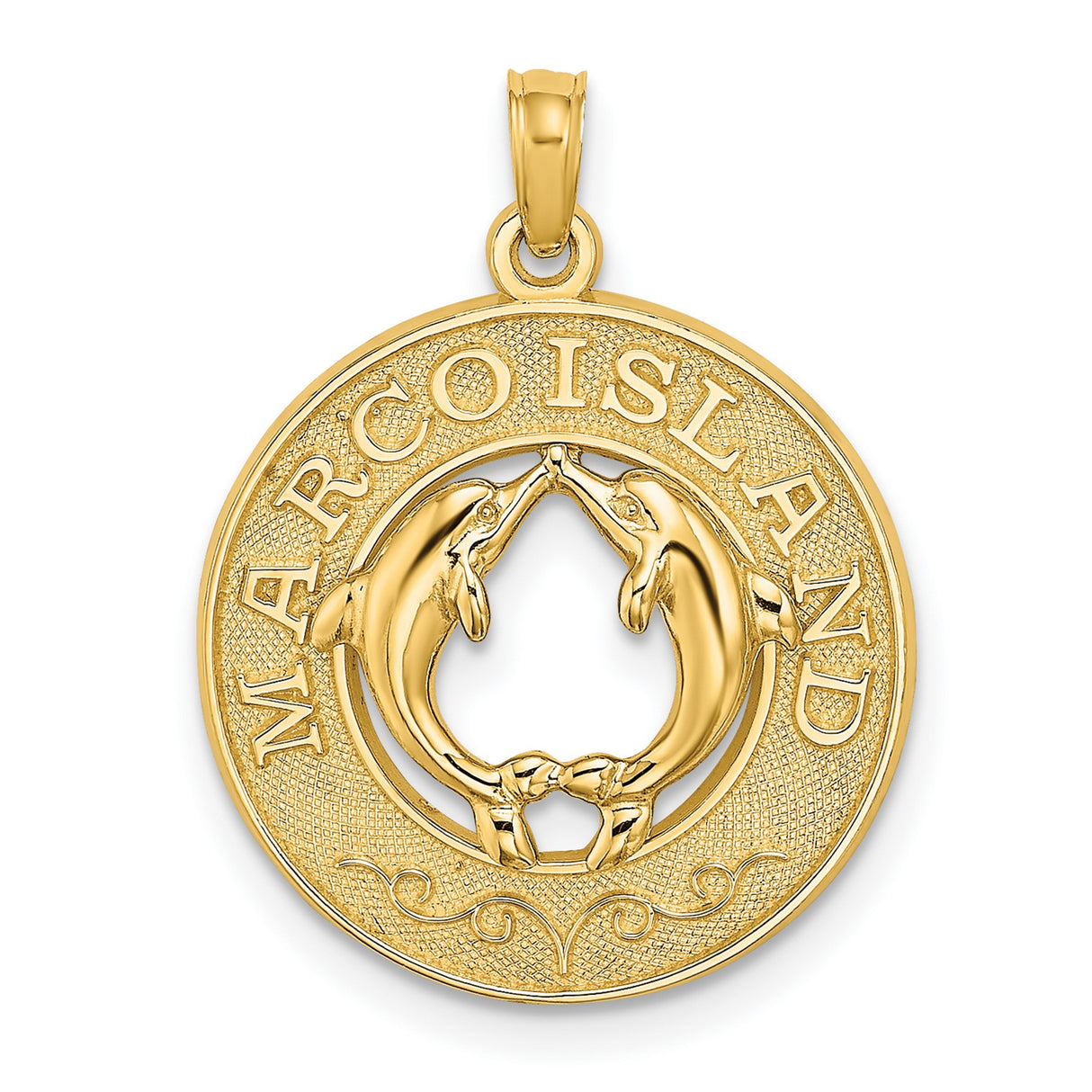14k Yellow Gold Pendant with Two Dolphins Forming Heart Shape, Nautical Marine Life Theme