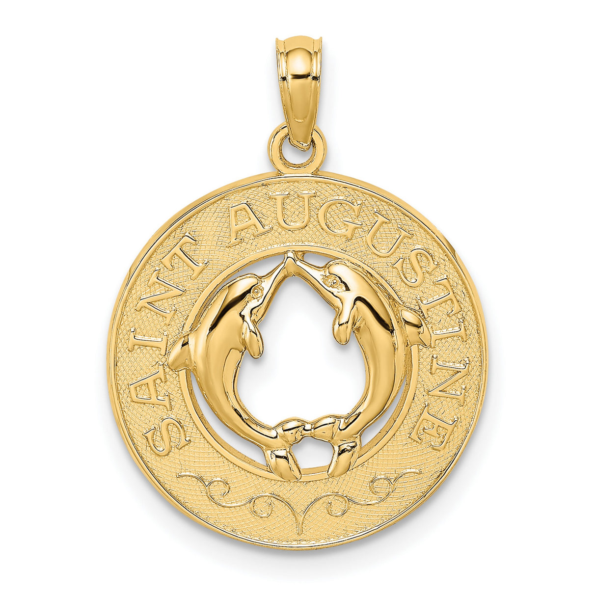 14k Yellow Gold Dolphin Heart Pendant with Saint Augustine Engraving, Nautical Charm