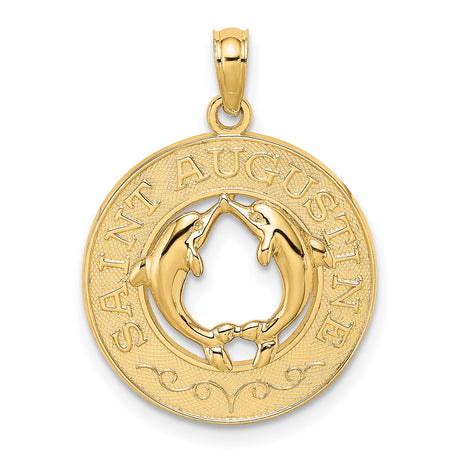 14k Yellow Gold Dolphin Heart Pendant with Saint Augustine Engraving, Nautical Charm