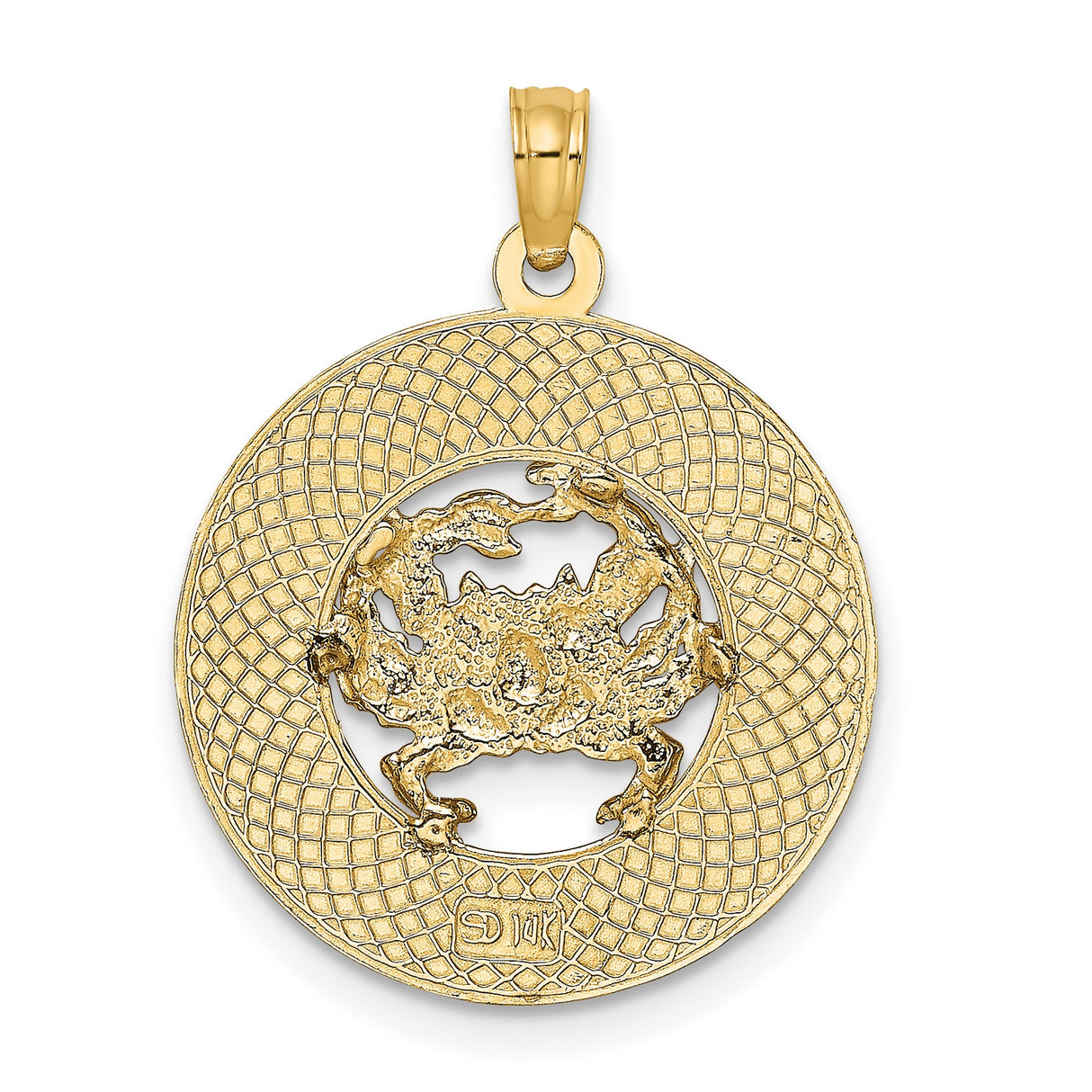 14k Yellow Gold Crab Pendant with Detailed Annapolis Maryland Nautical Design
