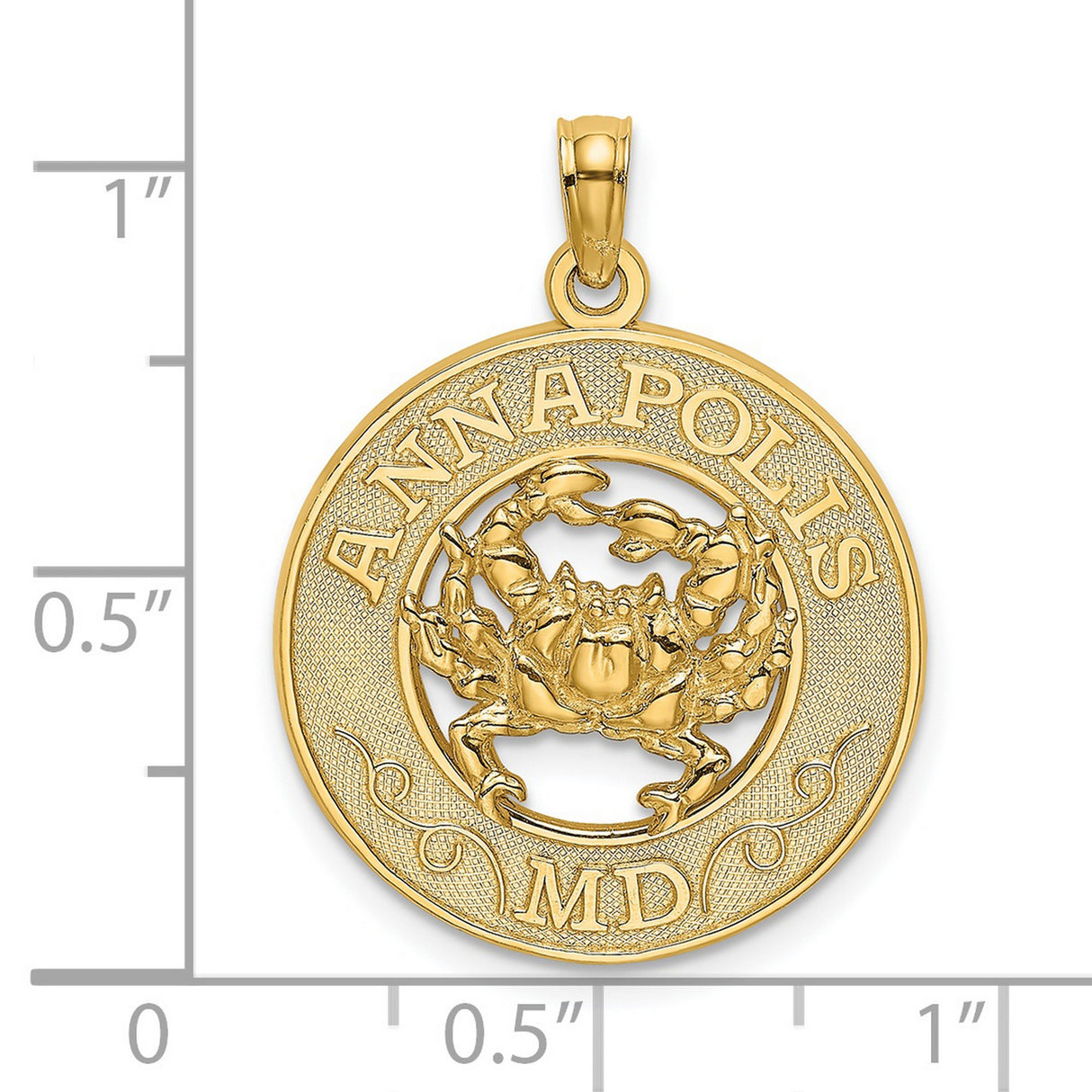 14k Yellow Gold Crab Pendant with Detailed Annapolis Maryland Nautical Design