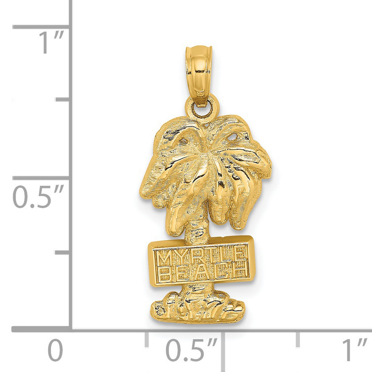 14k Yellow Gold Palm Tree Pendant with Myrtle Beach Engraving, Coastal Travel Charm
