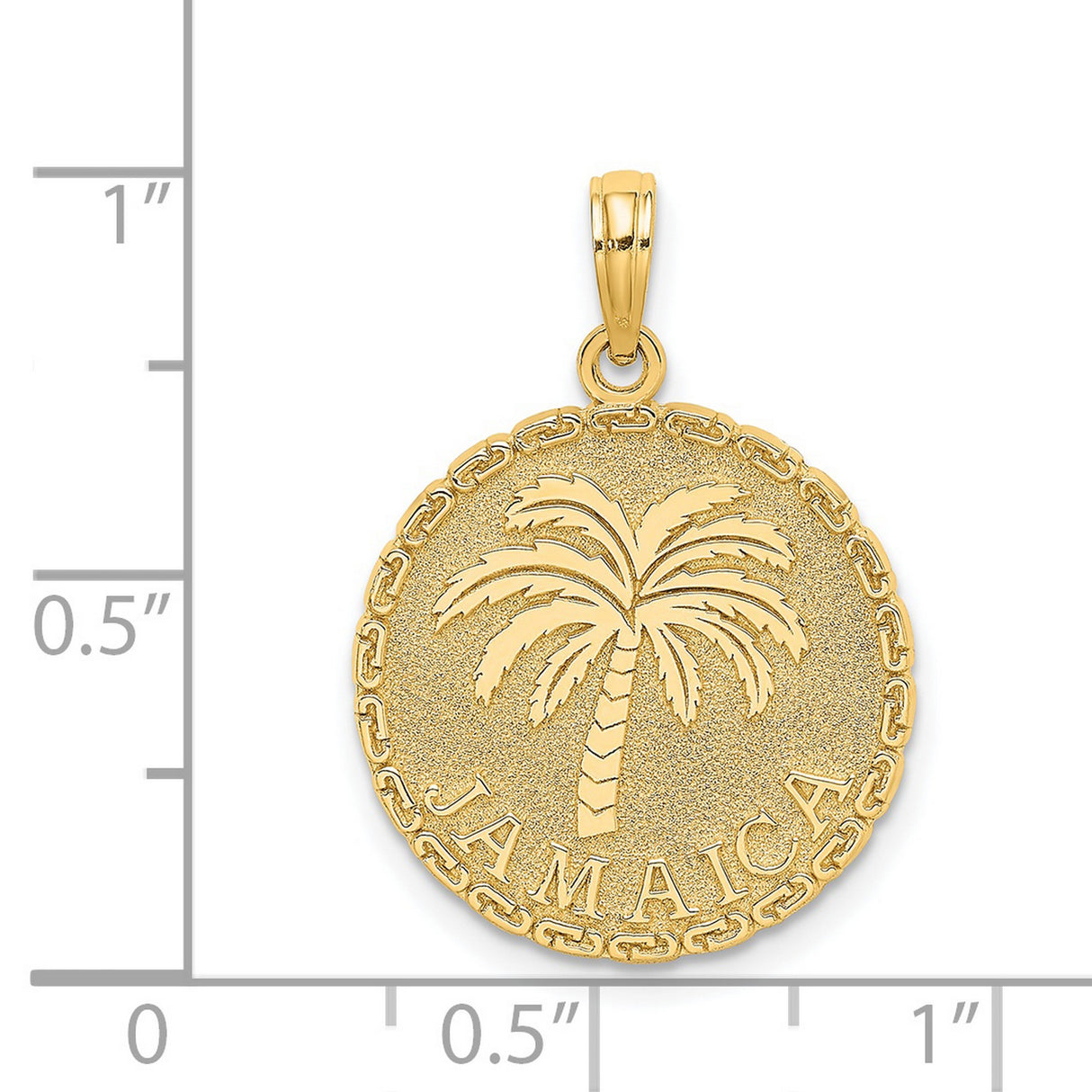 14k Yellow Gold Jamaica Palm Tree Pendant with Textured Background, Island Travel Charm