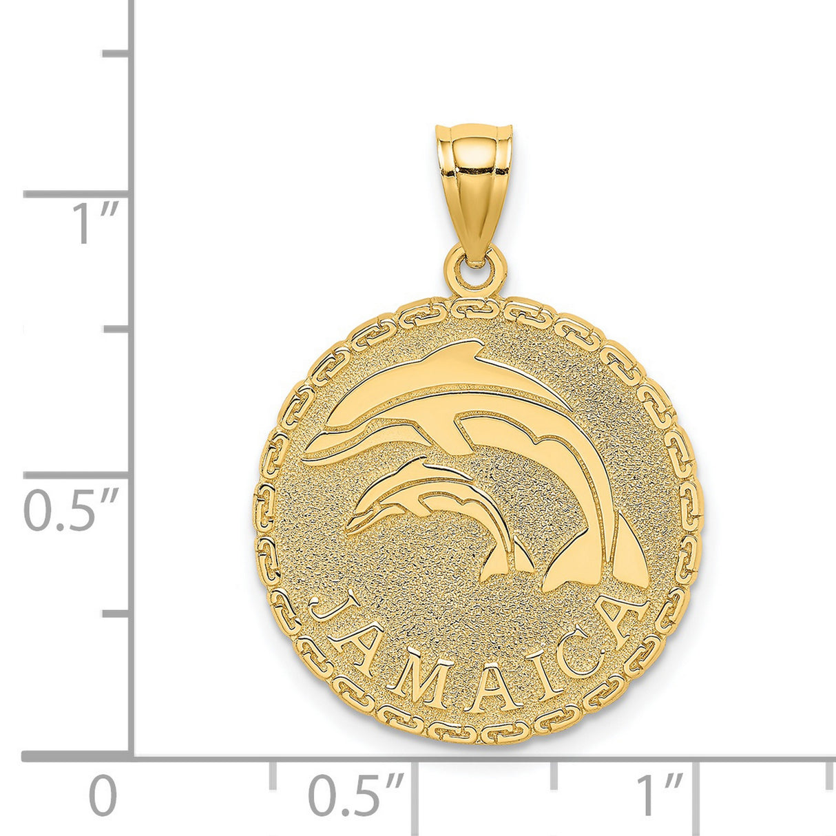 14k Yellow Gold Dolphin Pendant with Jamaica Engraving, Nautical Ocean Life Charm