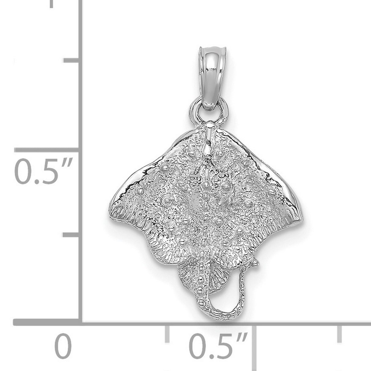 14k White Gold Stingray Pendant, Detailed Nautical Ocean Design for Women or Unisex