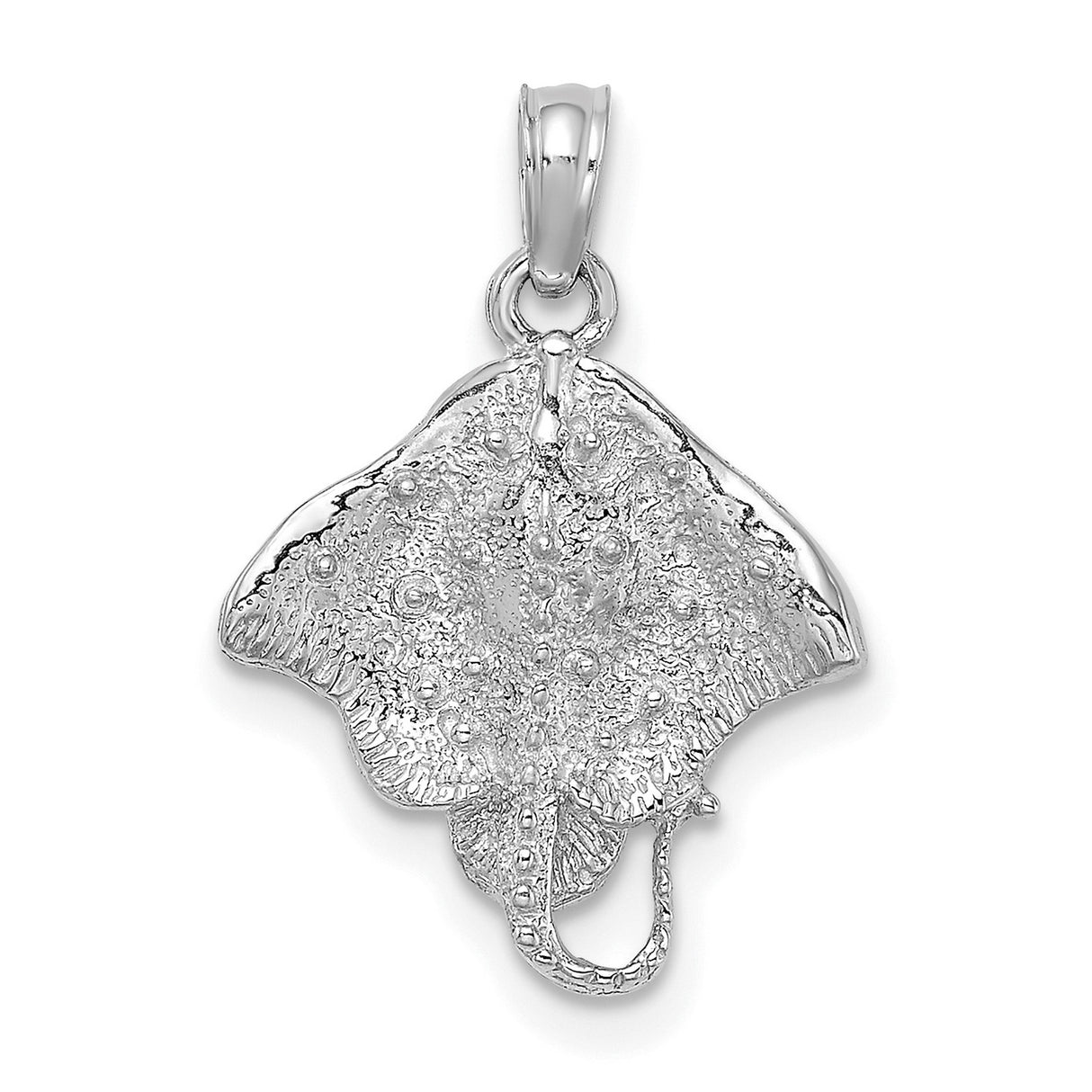 14k White Gold Stingray Pendant, Detailed Nautical Ocean Design for Women or Unisex