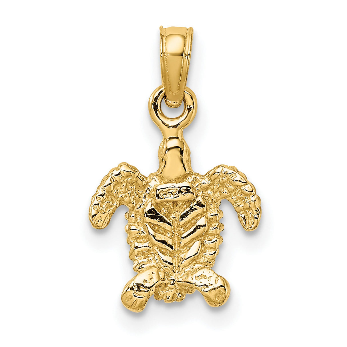 14k Yellow Gold Turtle Pendant, Textured Sea Turtle Charm, Ocean and Nautical Theme Jewelry