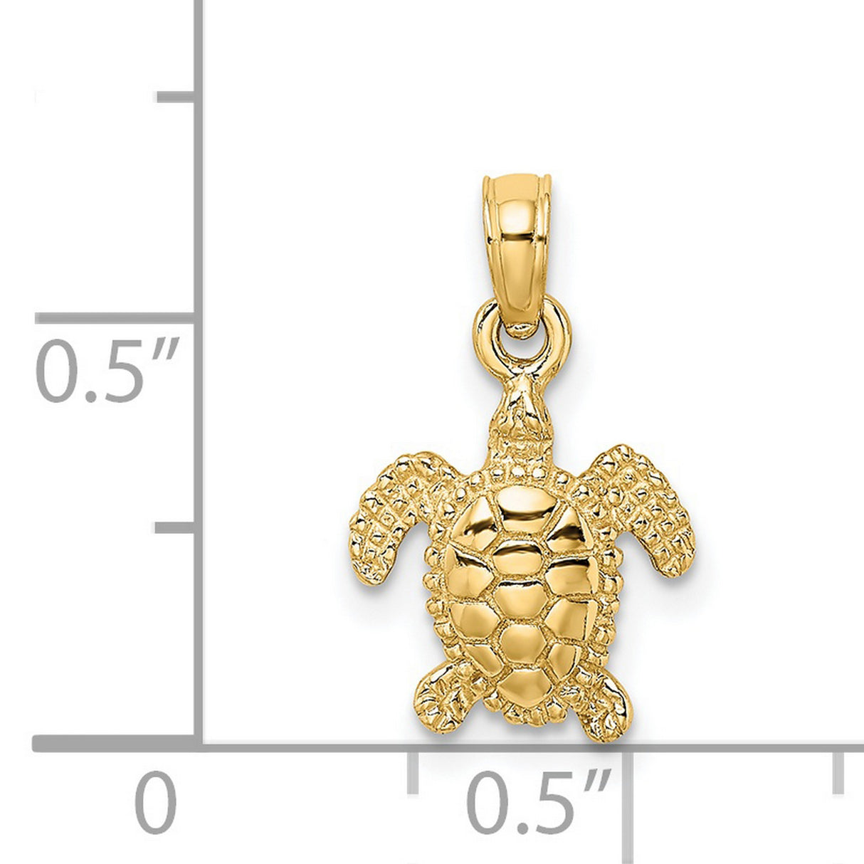 14k Yellow Gold Turtle Pendant, Textured Sea Turtle Charm, Ocean and Nautical Theme Jewelry